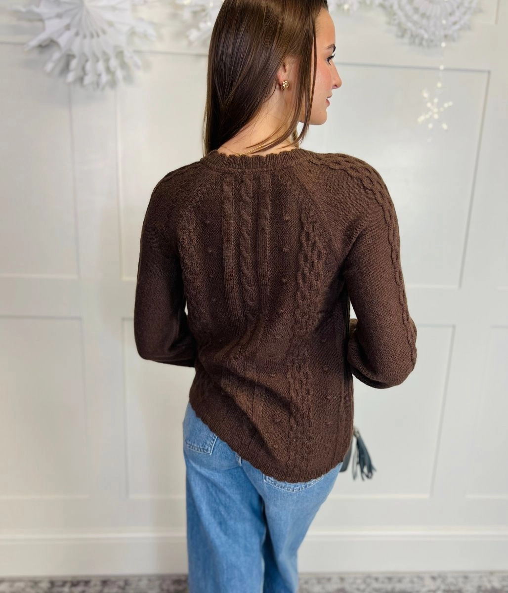 Soft Interior Brown Bobble Trim Cardigan