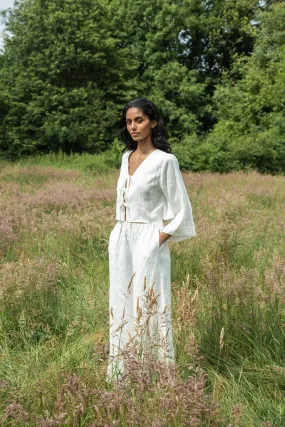 Zoya-May Linen Trouser in Snow White Tapered Leg Design Rayon drape