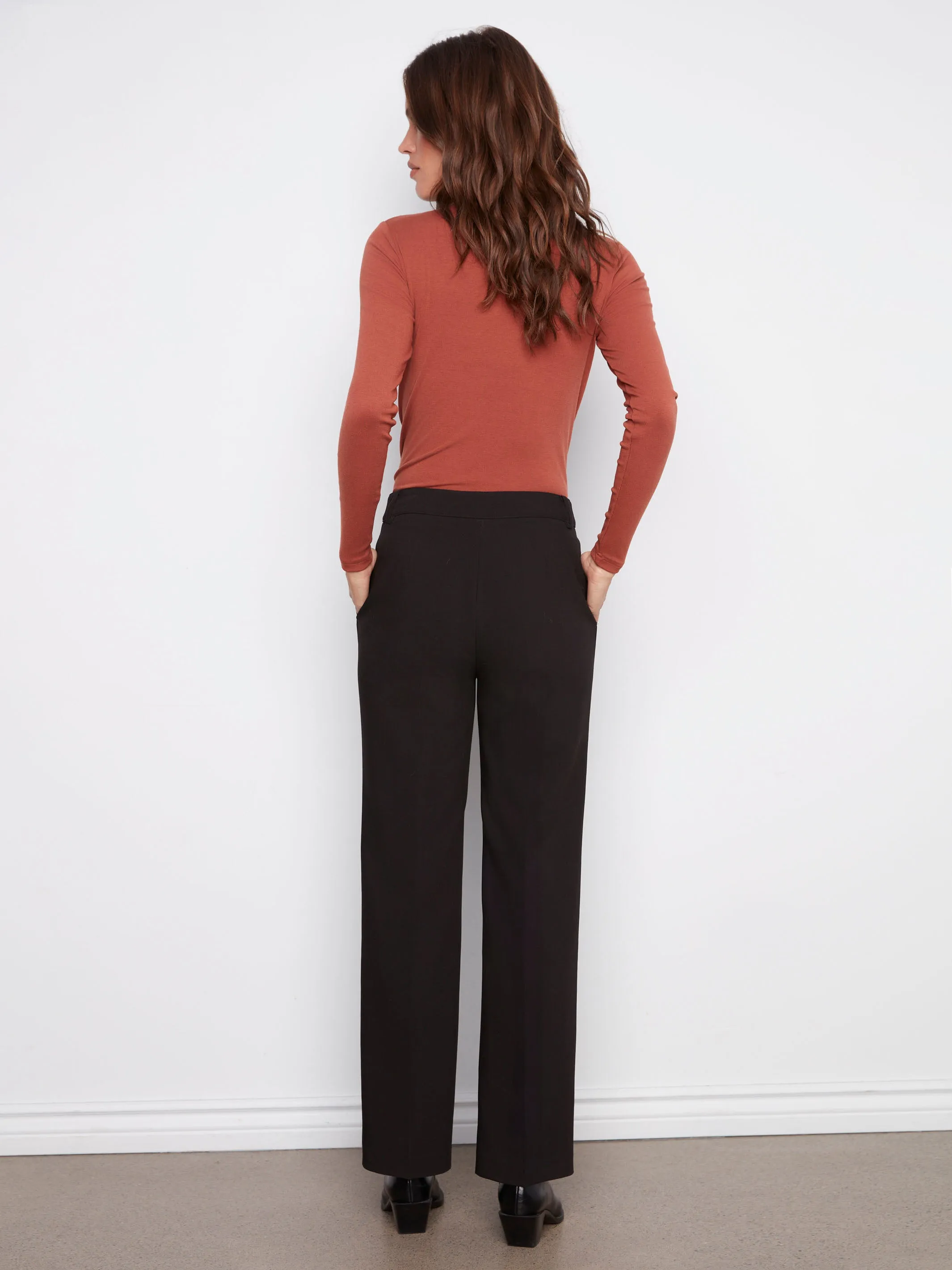 Straight Leg Pants - Black Flexible Motion Body Contour