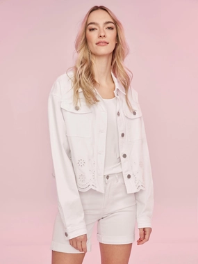 Twill Scalloped Eyelet Jacket - White Thermoregulating Lining