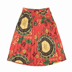 Cozy Vibes Adjustable Waistband Polo By Ralph Lauren Pleated Reissue Print Long Skirt - Red