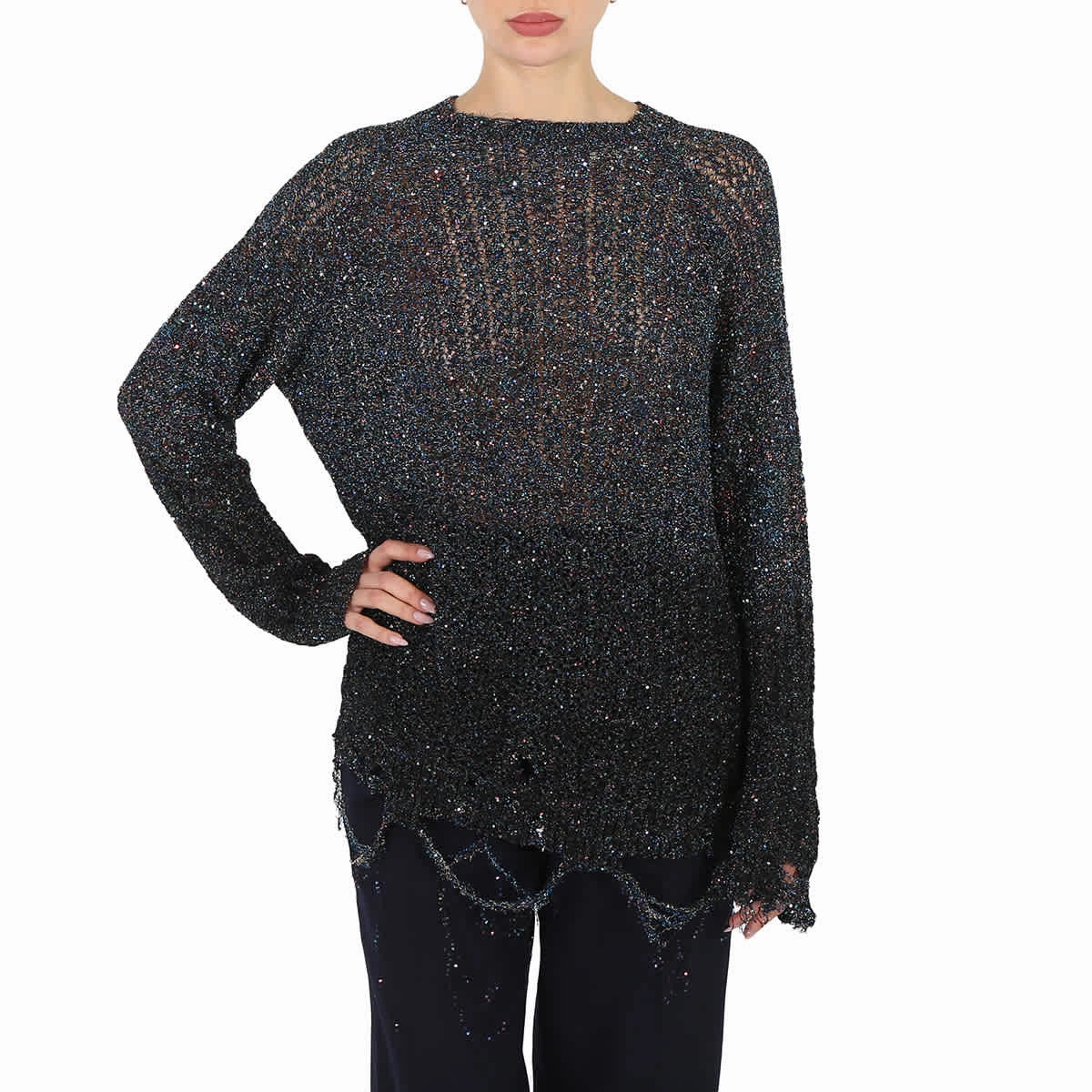 Snuggle Look Comfy Style Maison Margiela Ladies Sequinned Distressed Jumper