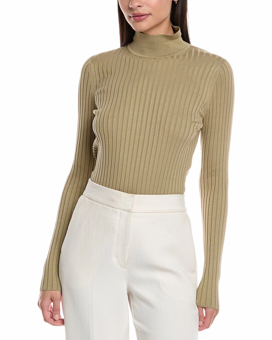 Lafayette 148 New York Ribbed Split Mock Neck Silk-Blend Sweater Knitted Warmth Textured Weave