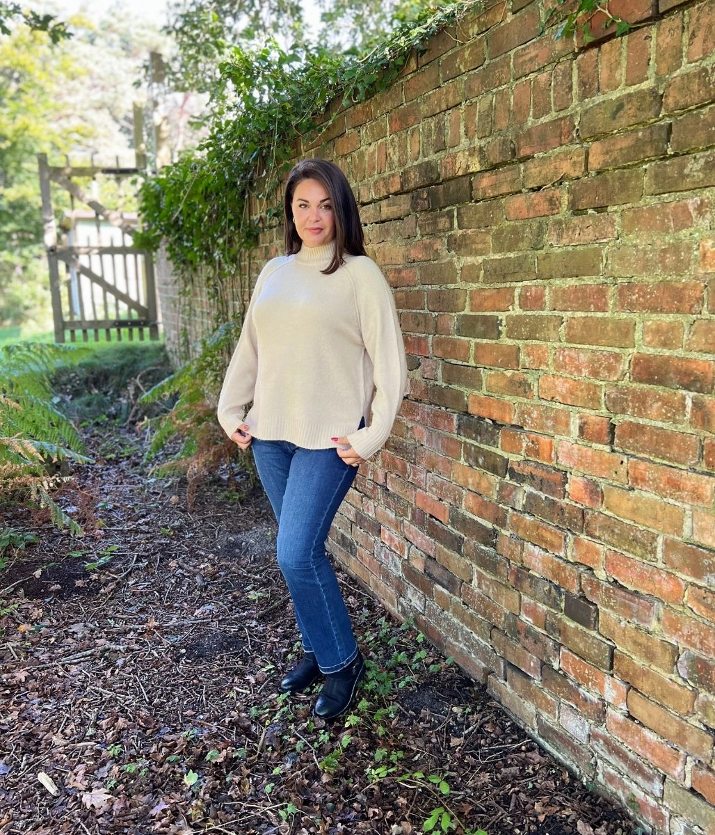 Breathable fabric Warm Layers Oatmeal Soft Funnel Neck Jumper