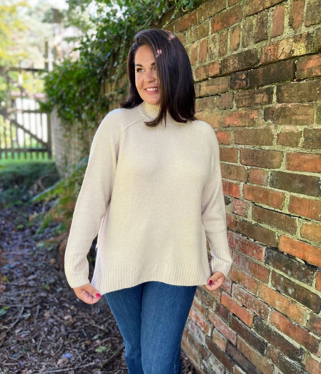 Easy Layering Classic Comfort Oatmeal Soft Funnel Neck Jumper