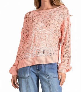 elegant design Cold-Weather Essential Crochet Boat Neck Sweater In Blossom