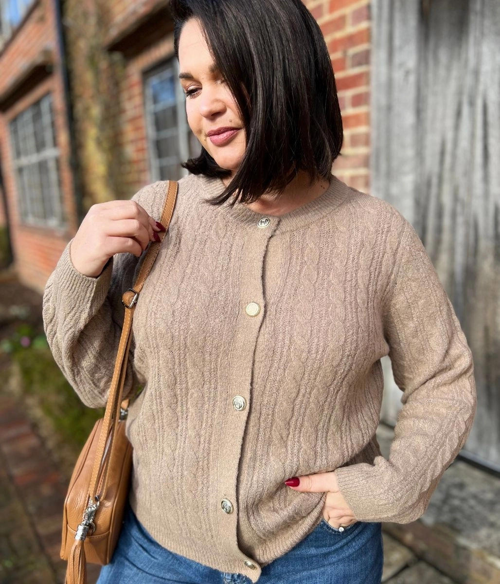 sporty wear Timeless Comfort Camel Cable Knit Classic Cardigan