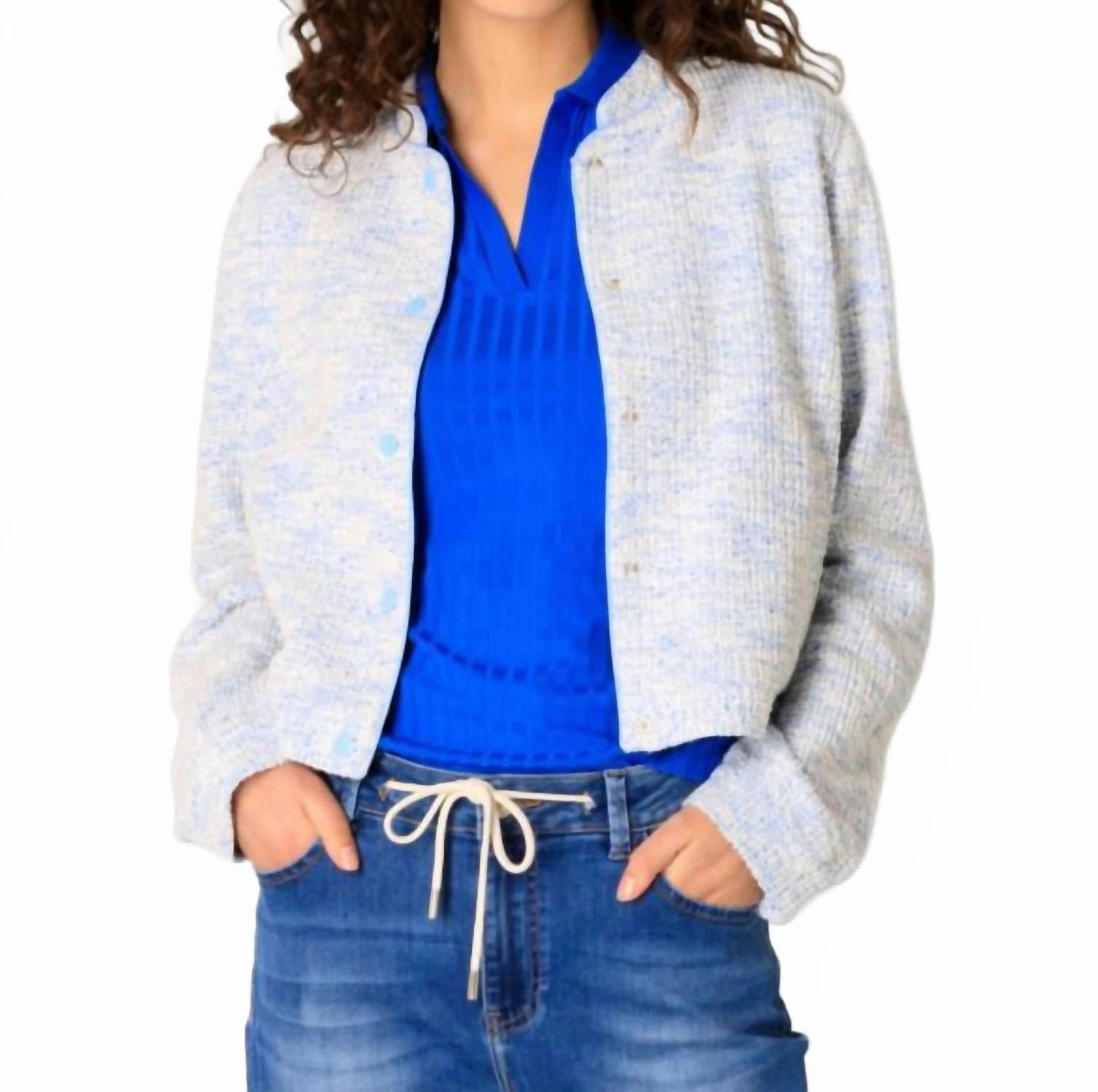 Railey Cardigan Jacket In Light Blue Layered Knit Cold-Weather Fashion