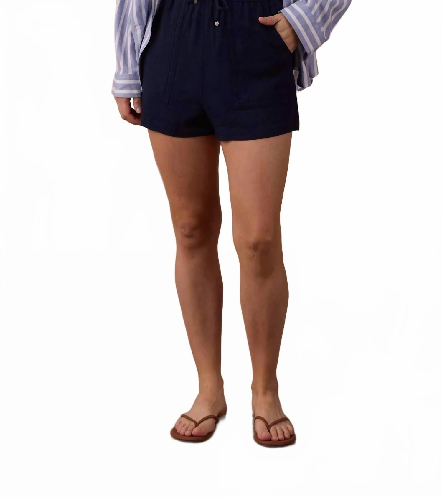 colorfast Easy Breezy Leukos Linen-Blend Paperbag Shorts In Navy
