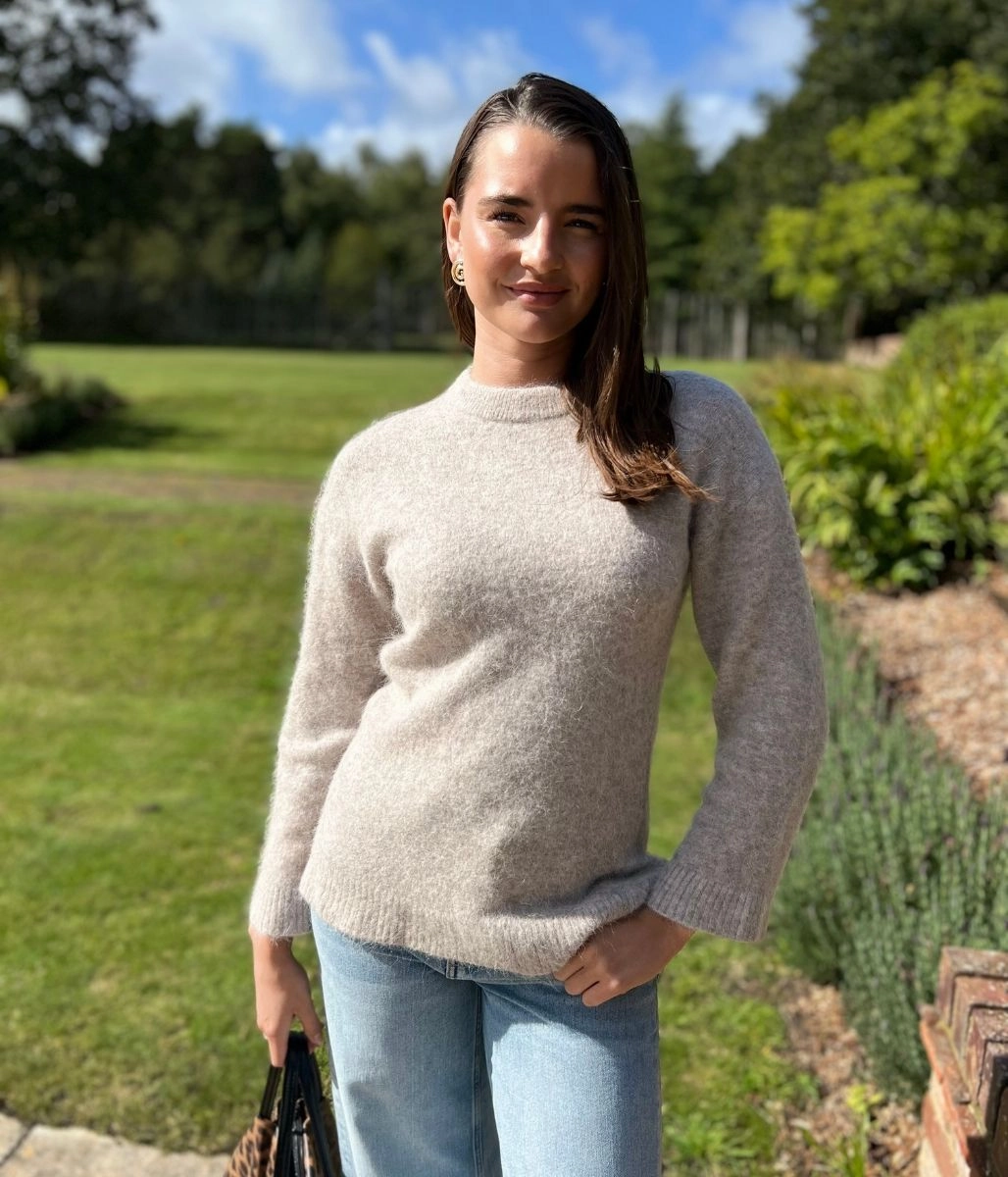 Stone Alpaca Blend Crew Neck Jumper Soft Layering Fashionable Look