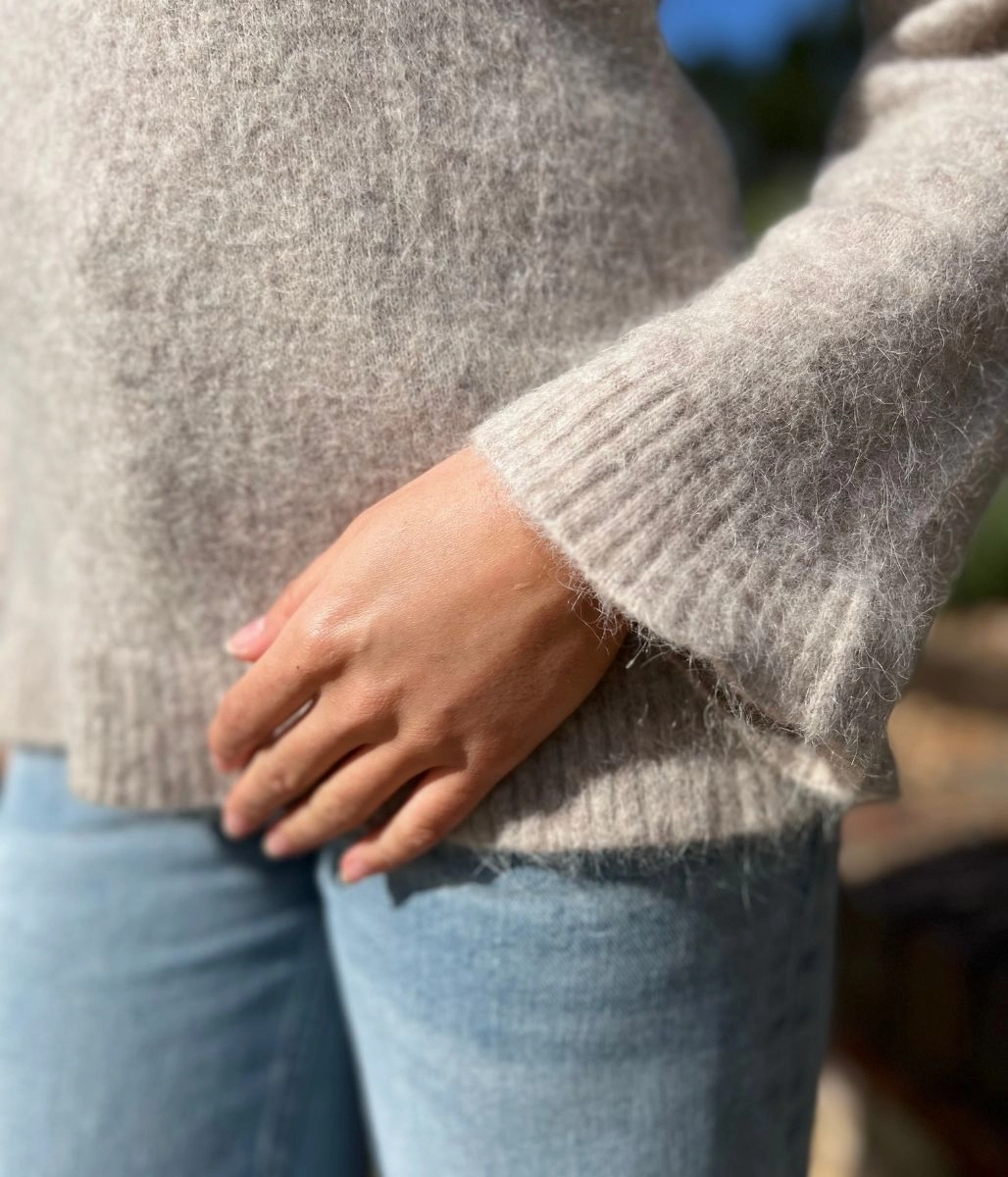 Stone Alpaca Blend Crew Neck Jumper Sleek Stretch Low carbon footprint