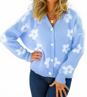 Cozy Warm Layer Smart Fashion Flower Pattern Sweater In Blue