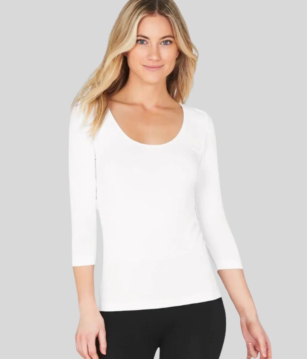 DoubleLayered DurableWeave White Scoop Neck Top