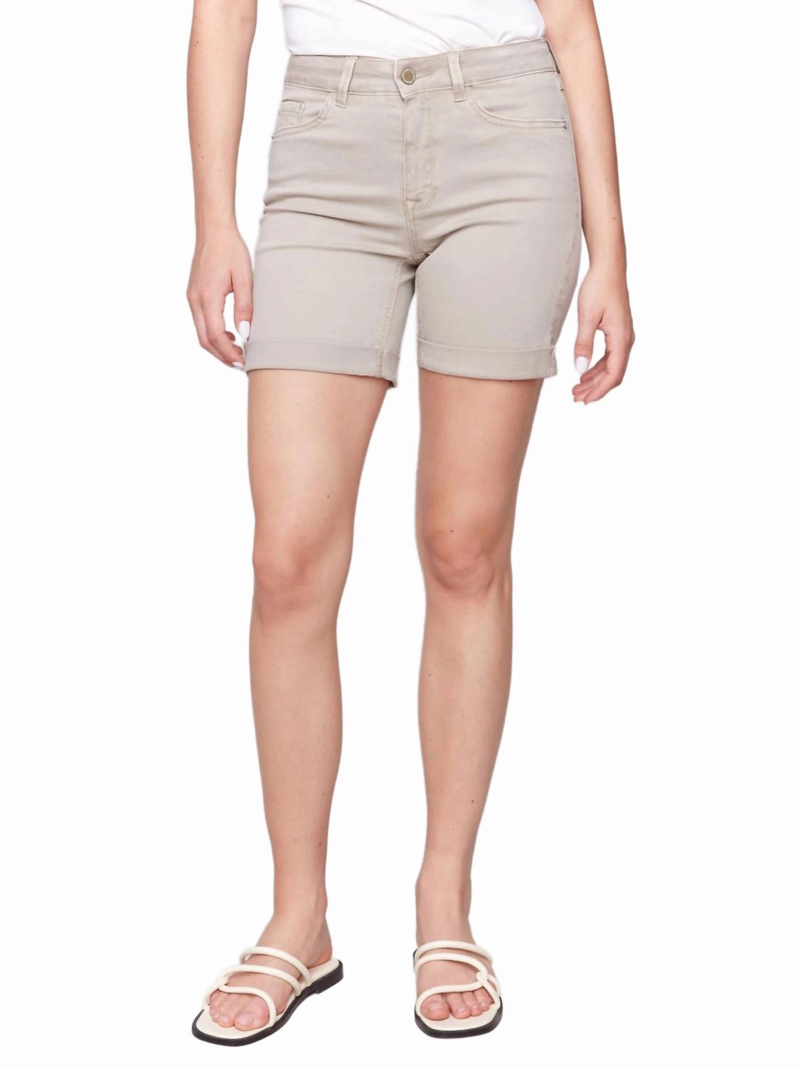Rolled Cuff Twill Shorts In Greige two piece outfit