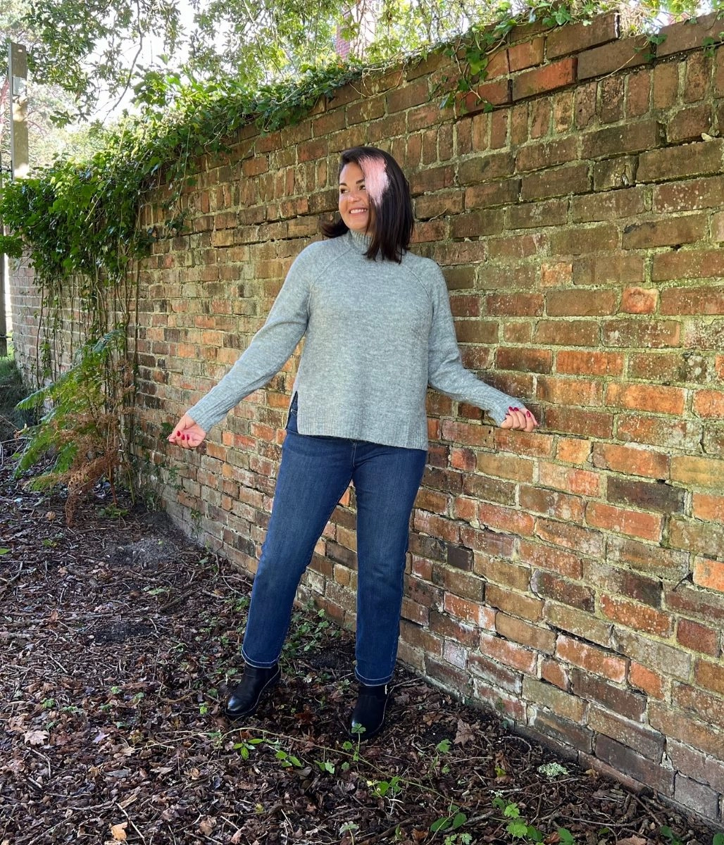 Grey Soft Funnel Neck Jumper Effortless Style Comfortable Knit