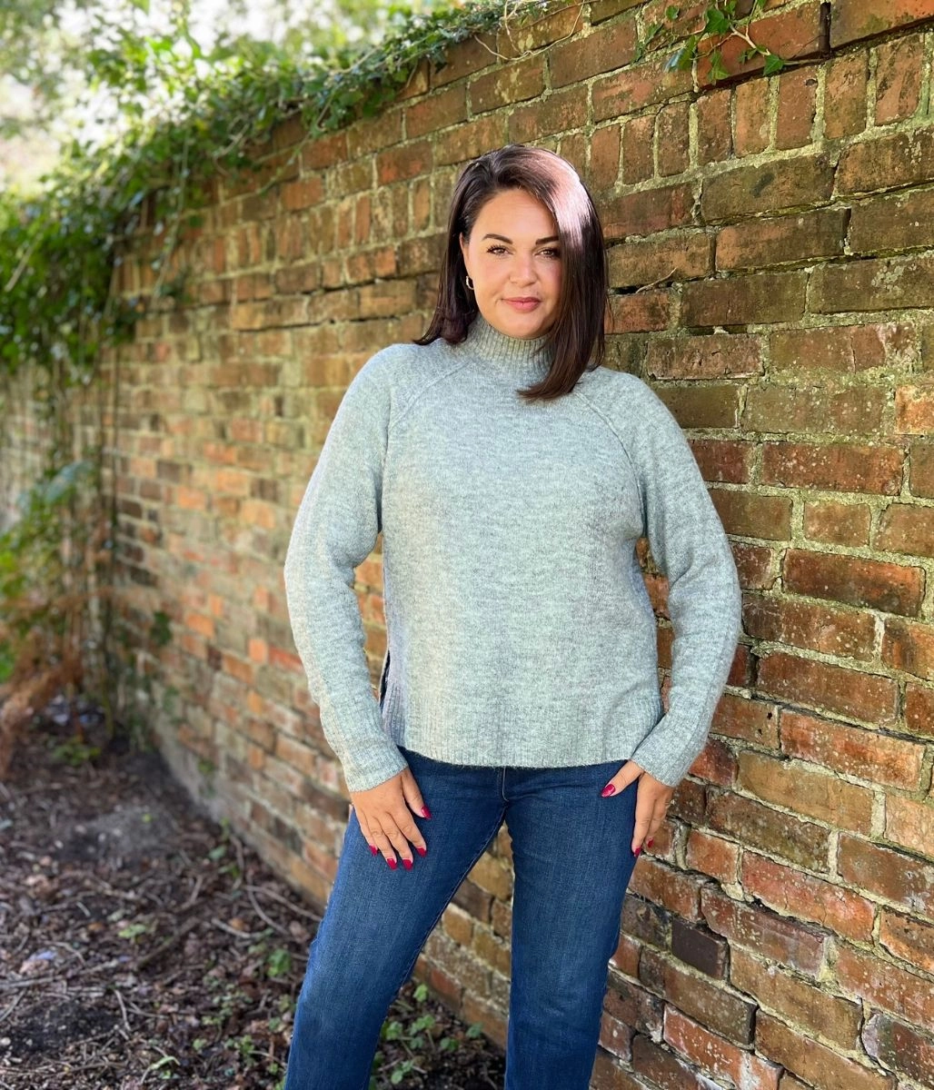 Grey Soft Funnel Neck Jumper Snuggle Comfort Breathable touch