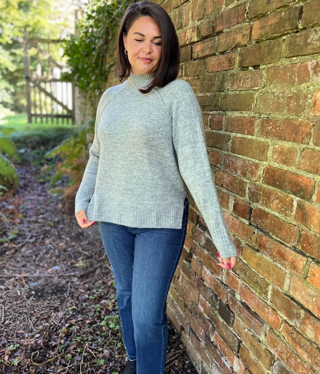 Grey Soft Funnel Neck Jumper Warm and Fashionable Casual Flex