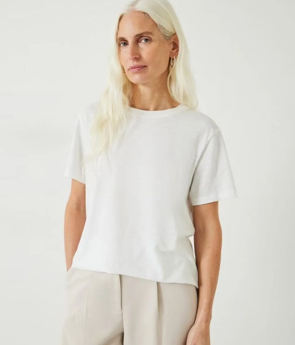Flatlock Seams White Hattie Cotton Slub T-Shirt