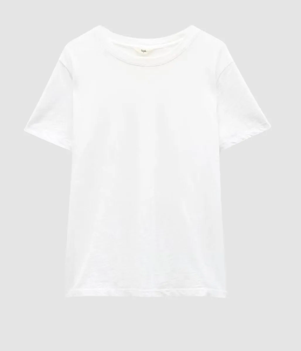 White Hattie Cotton Slub T-Shirt Non Restrictive Armhole Cut ArticulatedElbowShaping