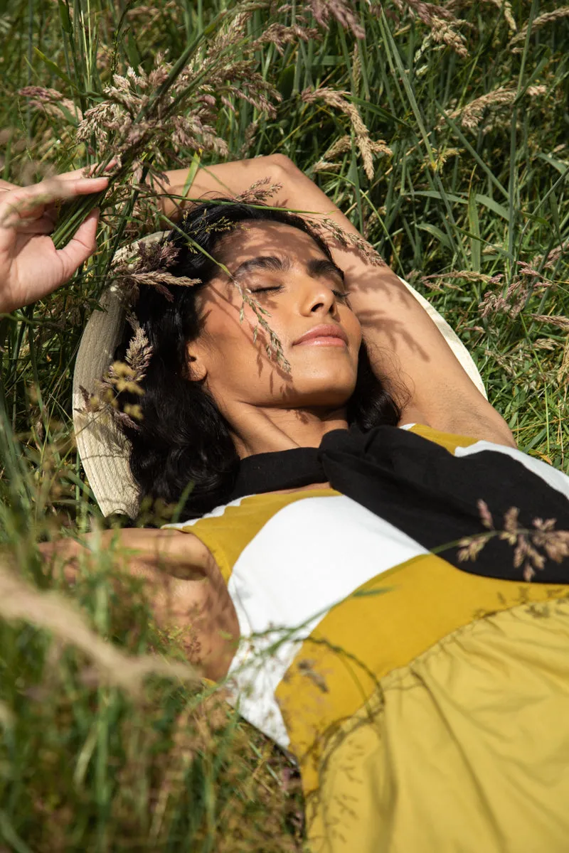 Smart Layering Comfortable Fashion Rory-Sue Organic Cotton Jumpsuit in Olive and White Bold Stripe