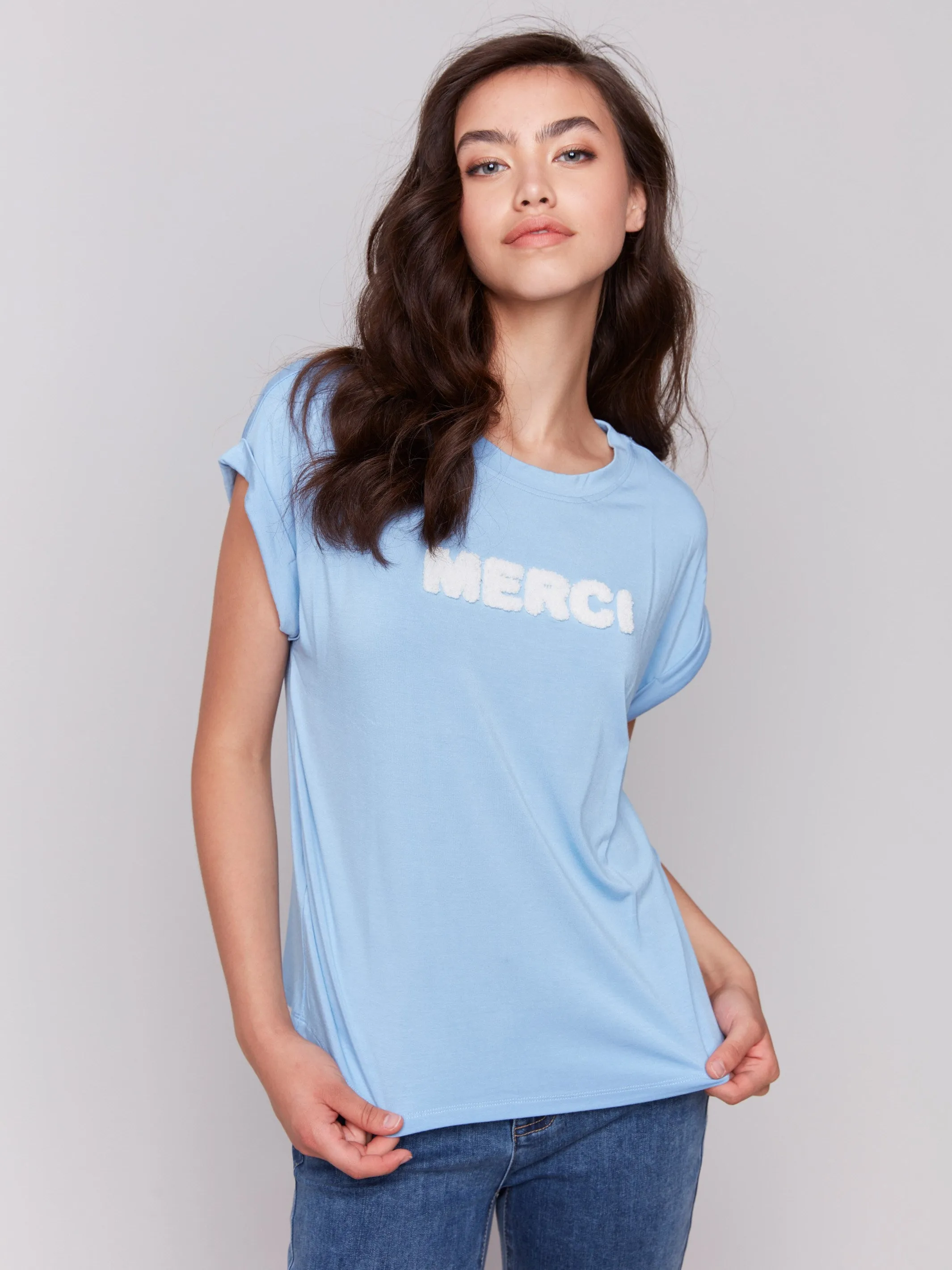 Drop Shoulder Appliqu?? T-Shirt - Bluebell Simple Dress