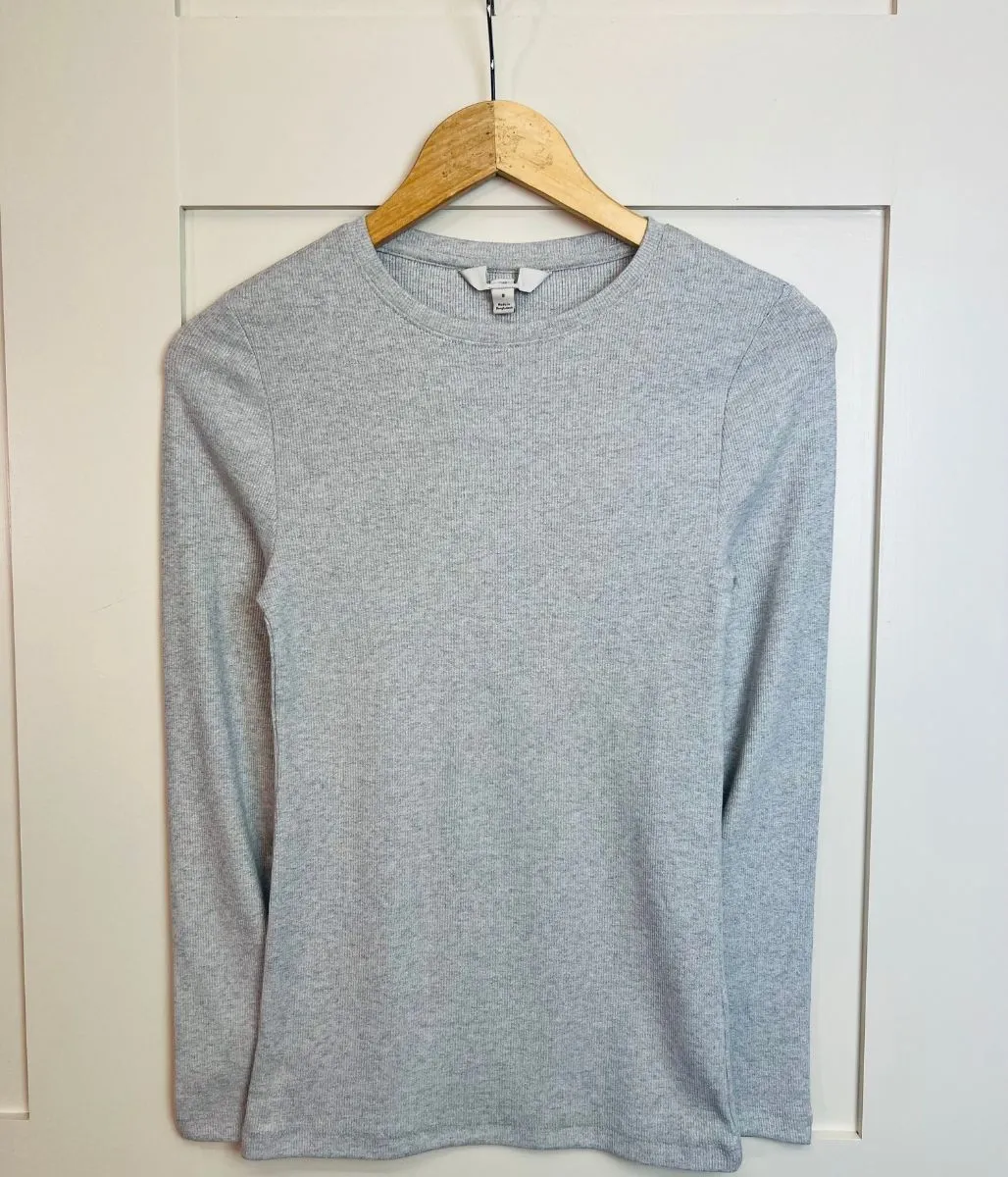 Four Way Stretch Fabric Silver Ribbed Sparkly Long Sleeve Top