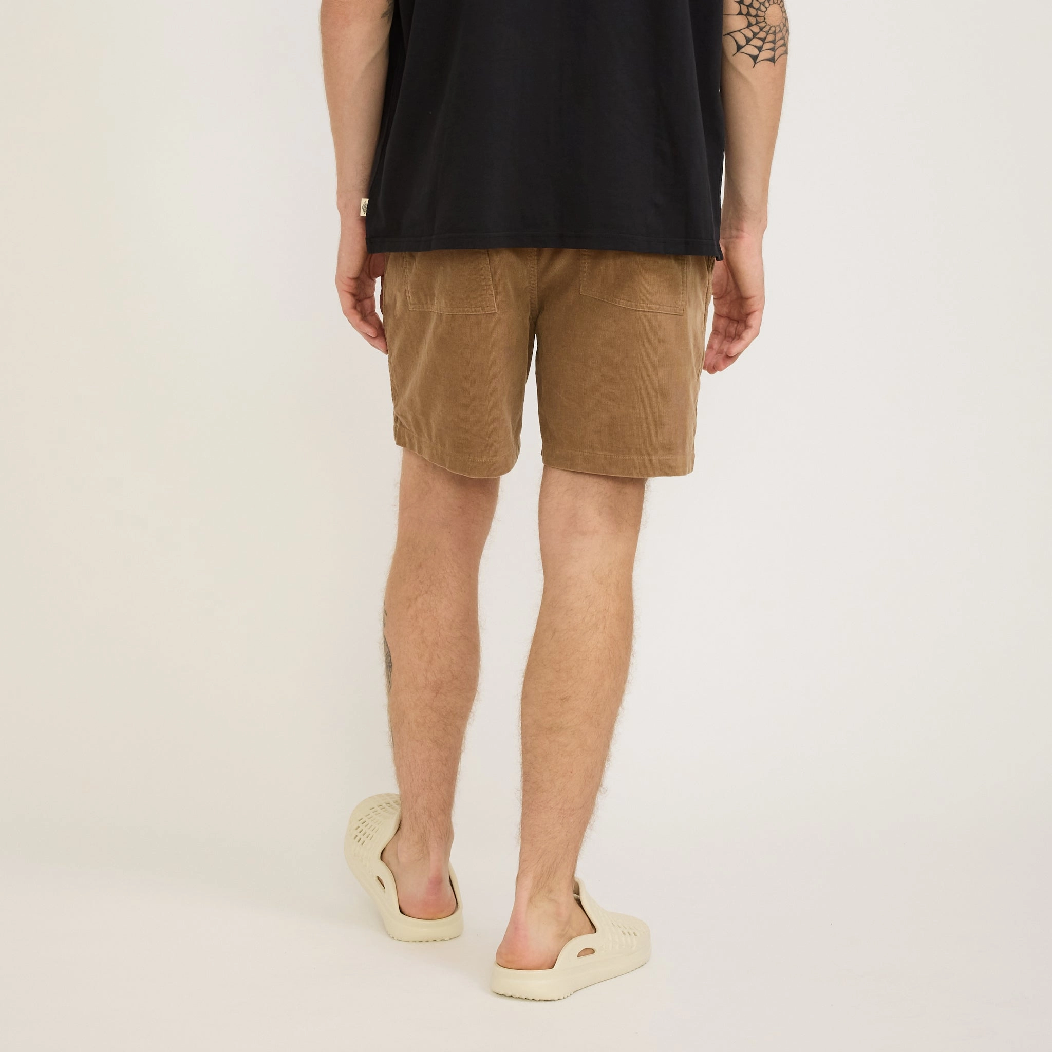 Recycled Polyester Blend Compact Storage Pocket Cord Shorts Dark Tan