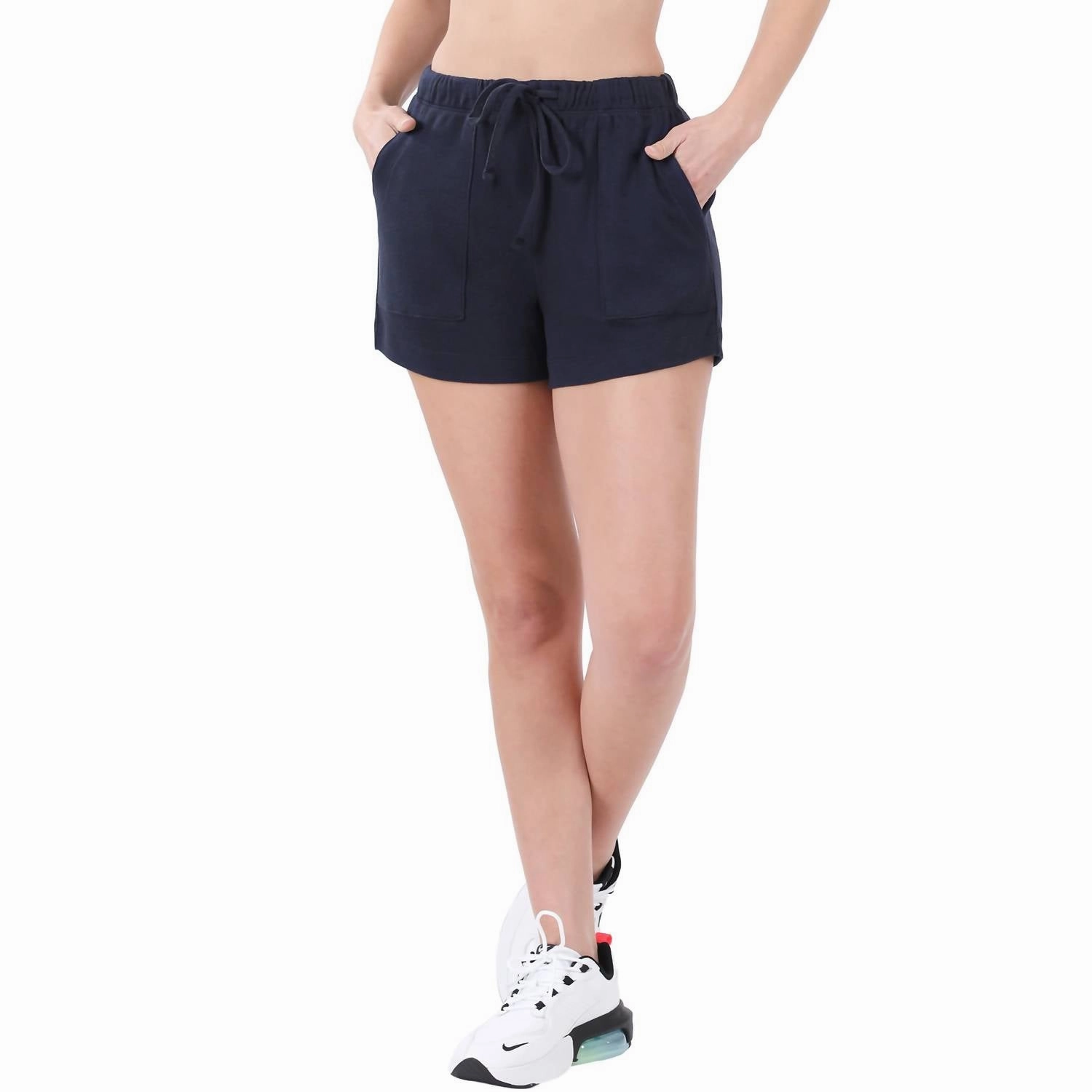 Cotton Drawstring Shorts In Navy Elastic hem Poolside Wear
