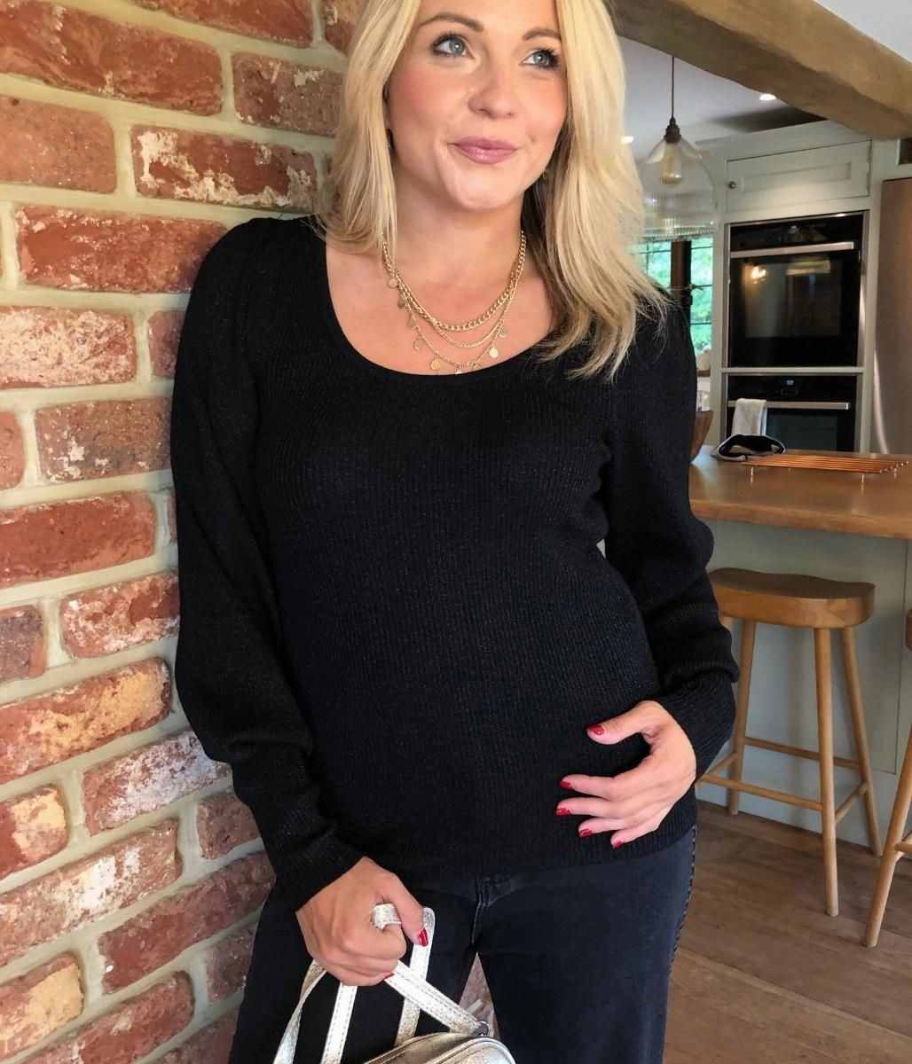 Black Sparkle Metallic Scoop Neck Jumper Casual Wear Fit