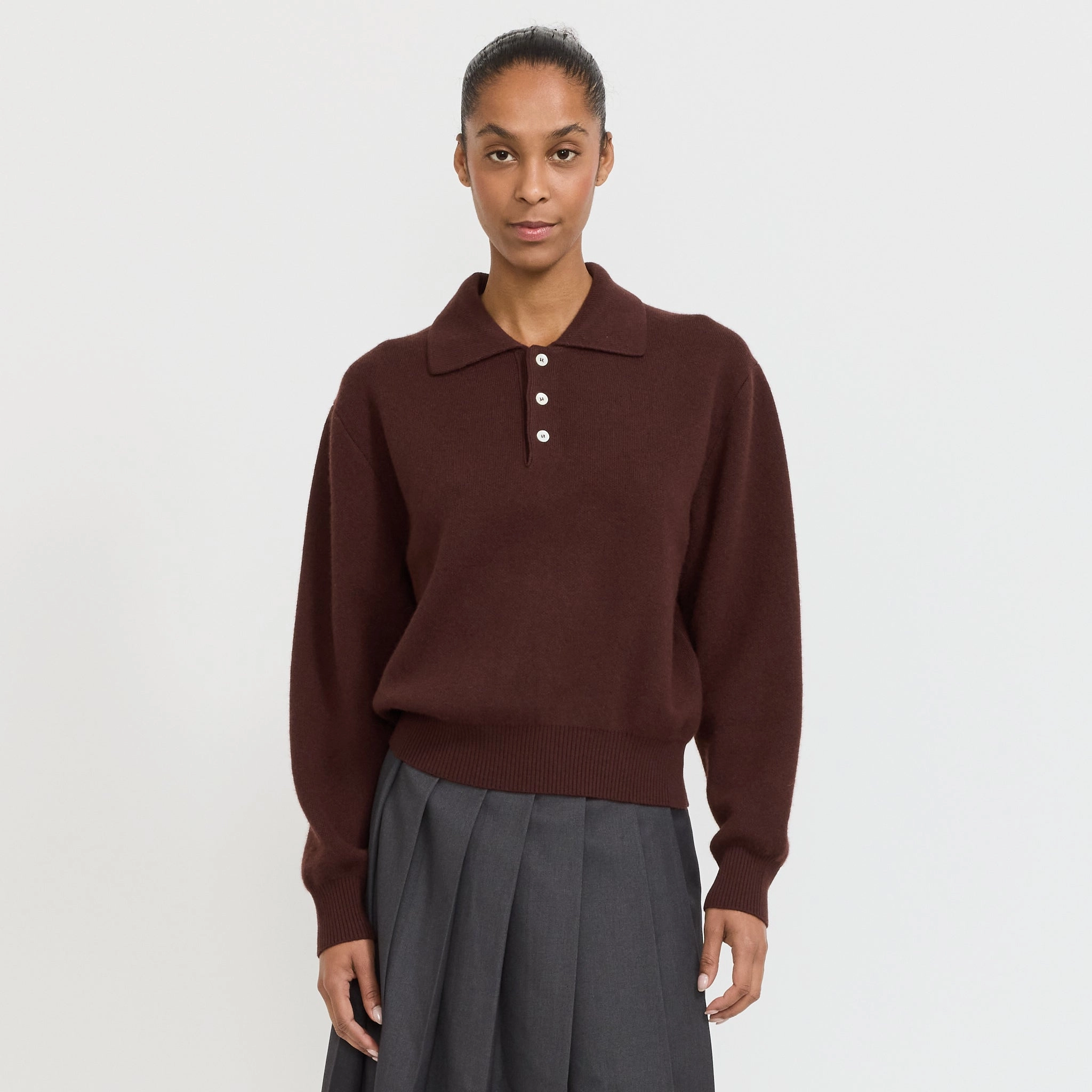 Performance Comfort Fit Wrinkle Resistant Unisex Cashmere Collared Sweater Brown