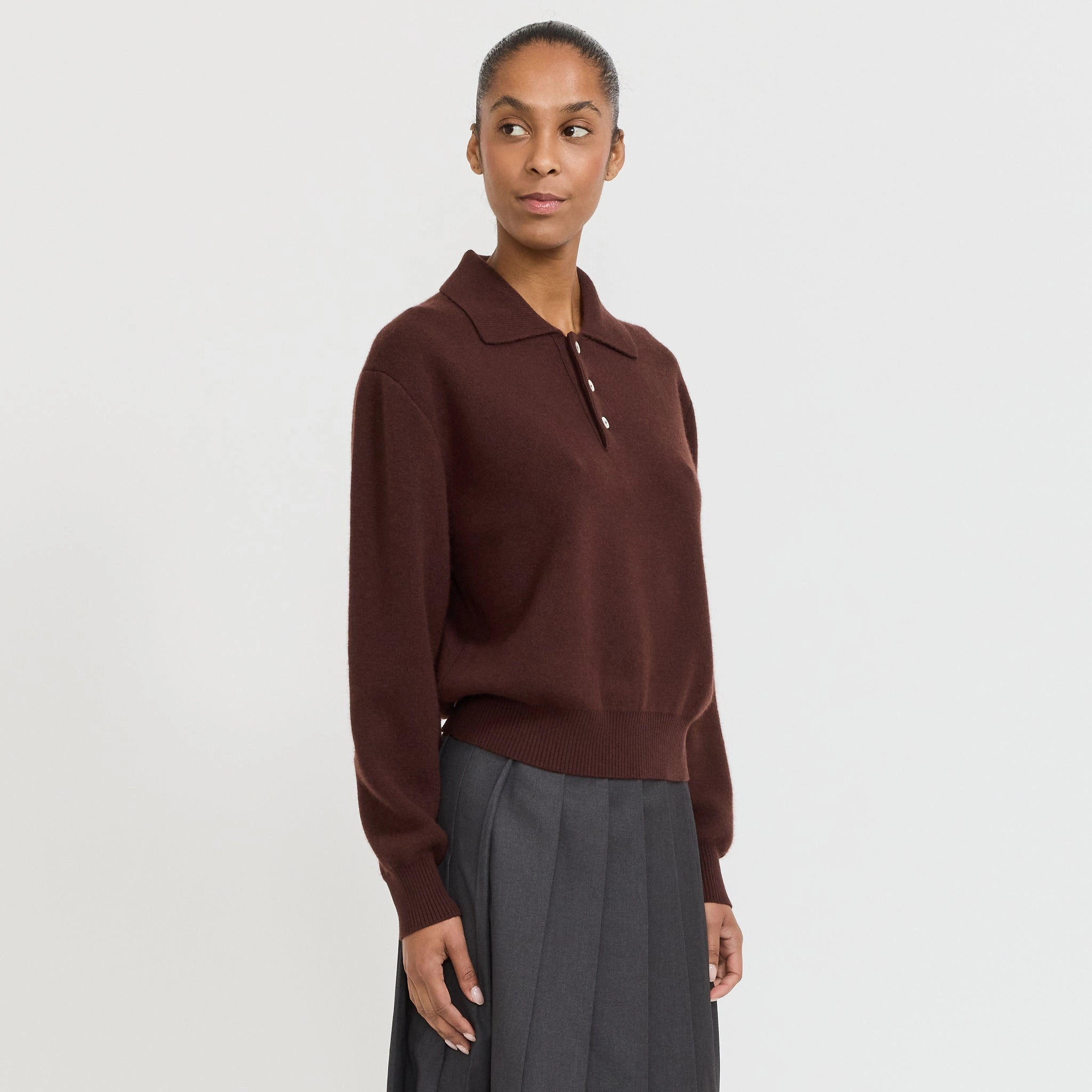 Unisex Cashmere Collared Sweater Brown Soft Touch Comfort Stretchy Fit