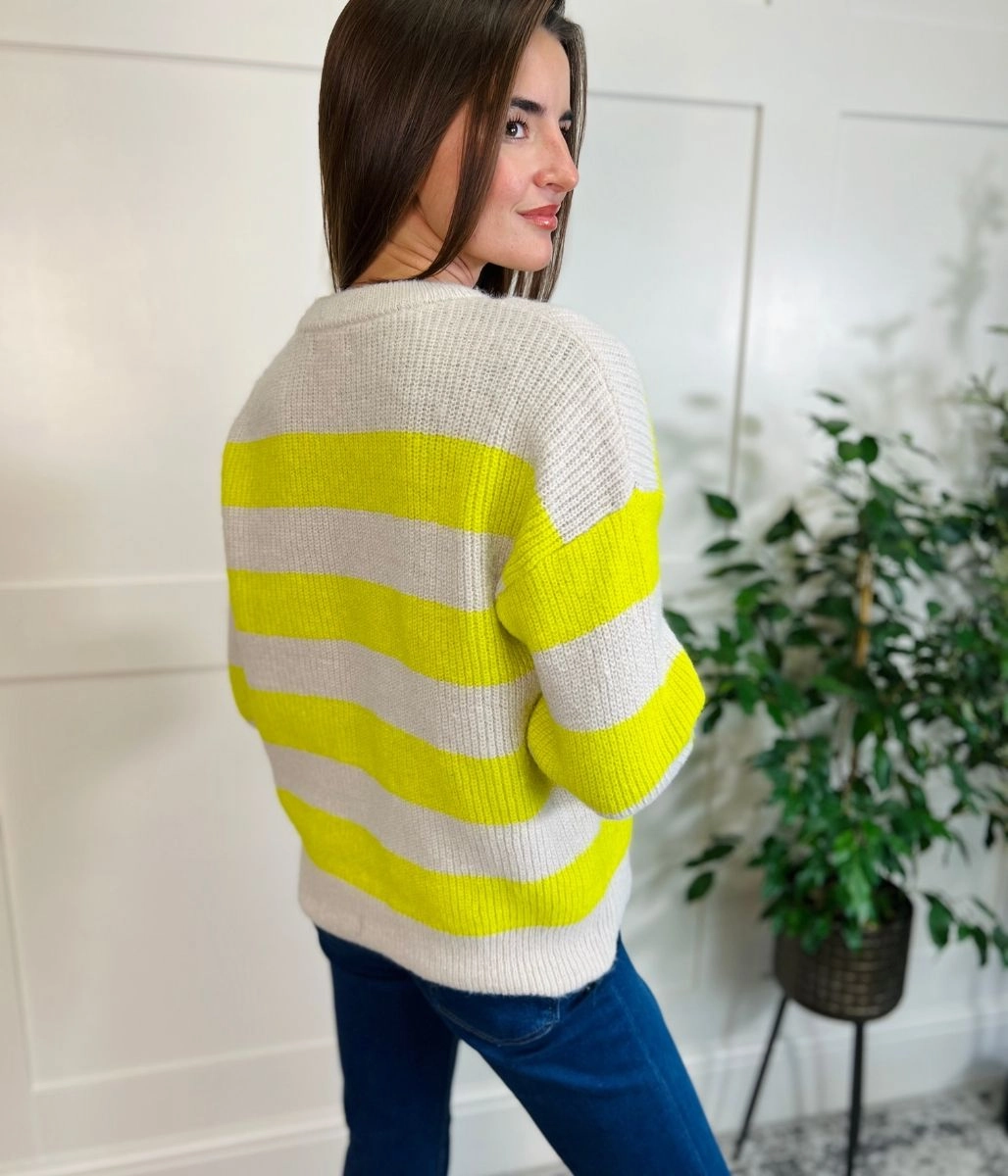 Yellow Striped Crew Neck Jumper Modern Knitwear