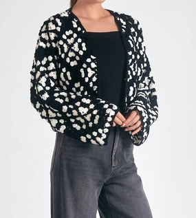 Daisy Crochet Cardigan In Black/white Soft Fabric Look