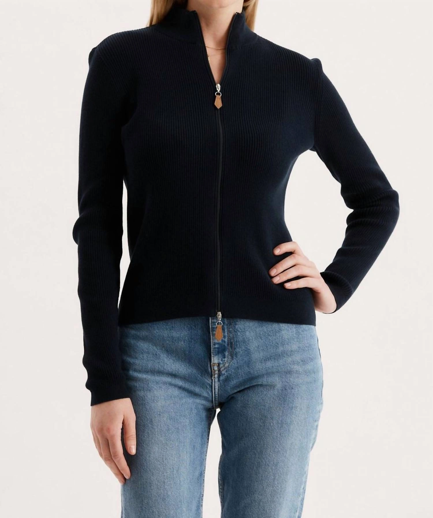 Ribbed Cardigan Sweater In Navy Snuggle Ready Winter Styling