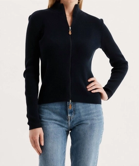 Ribbed Cardigan Sweater In Navy Winter Style Knit Fashion