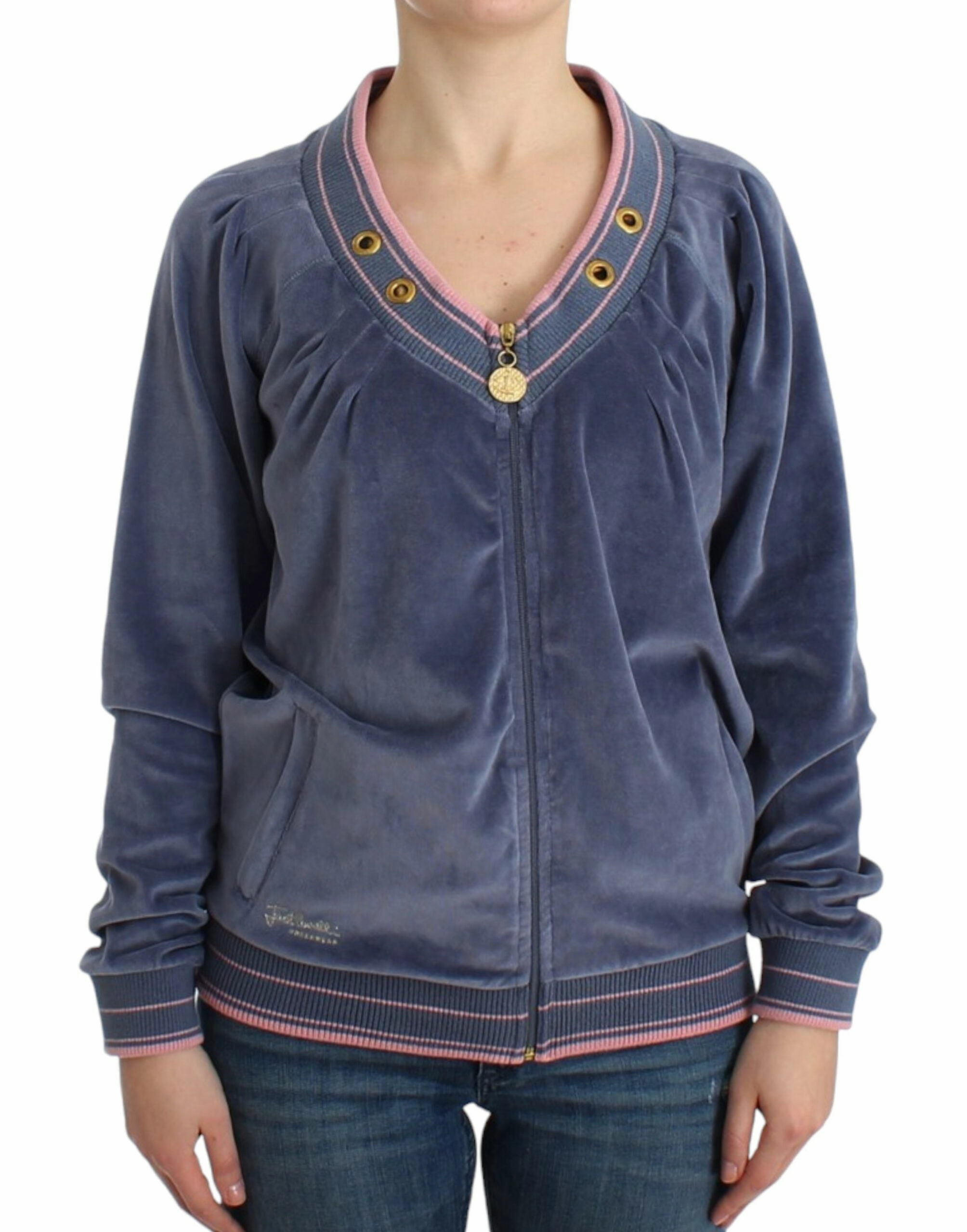 Cavalli Elegant Zip Cardigan with gold Women's Details Sustainable Production Certified