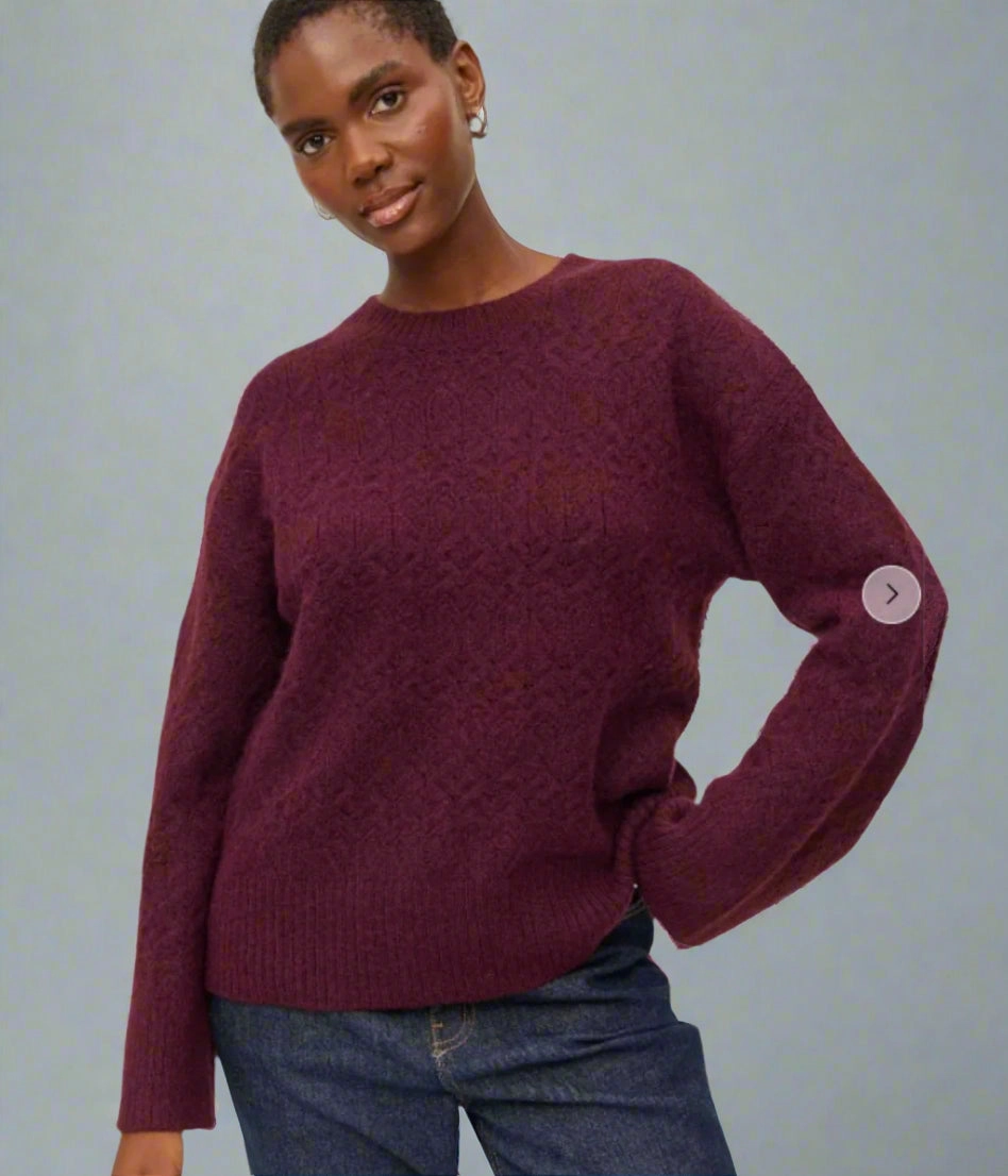 Burgundy Pointelle Wool Blend Jumper Versatile Styling Versatile Layering