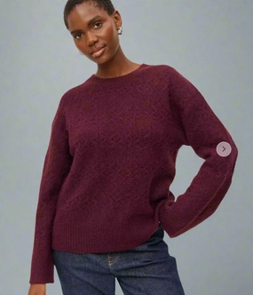 Burgundy Pointelle Wool Blend Jumper Versatile Styling Versatile Layering