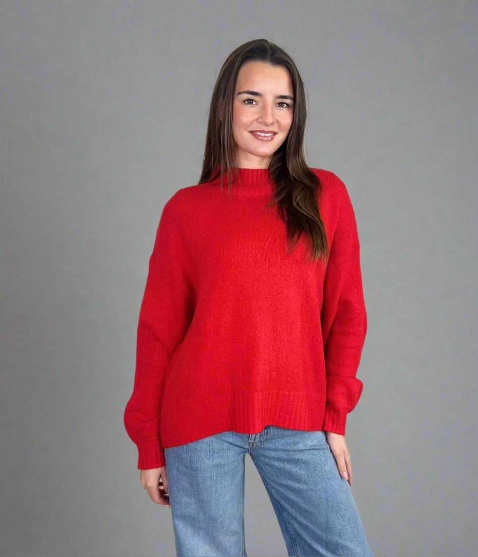 Red Heidi Relaxed Jumper Flexible Collar Opening