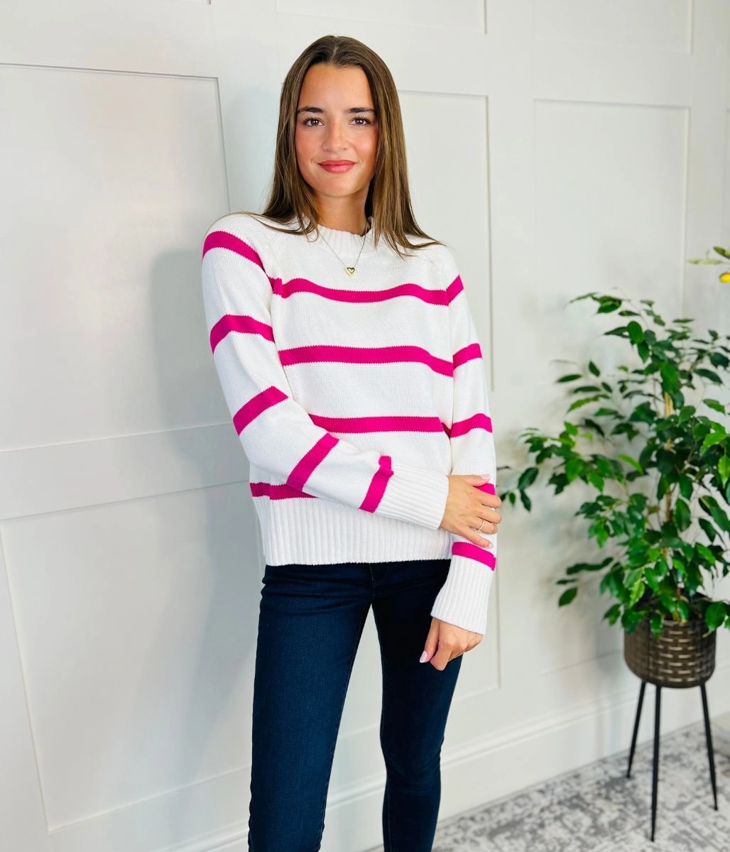 Pink Cotton Rich Stripe Jumper Cold Weather Gear Light Reflective Yarn