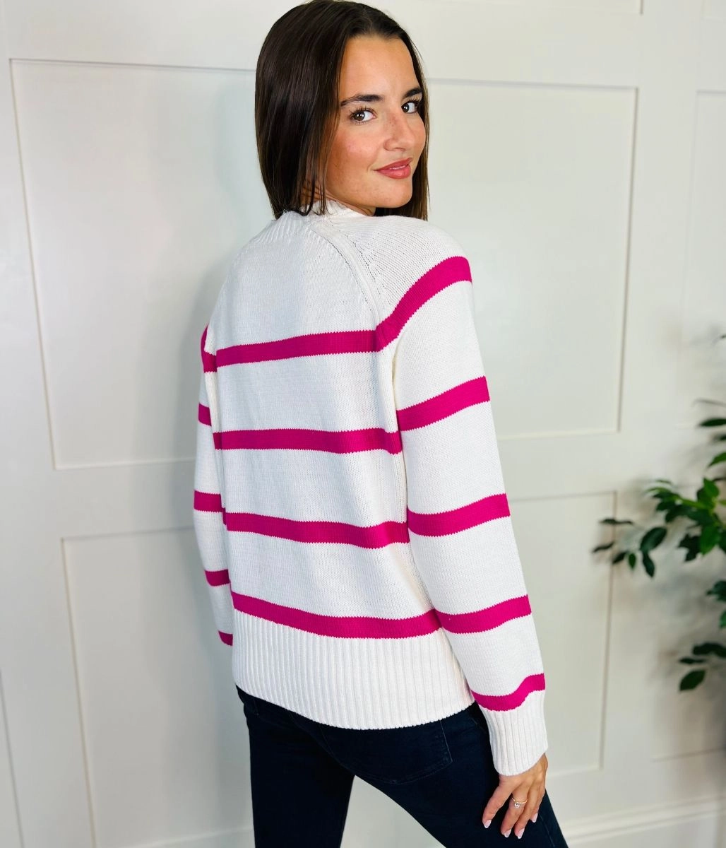 Pink Cotton Rich Stripe Jumper Knit Layering