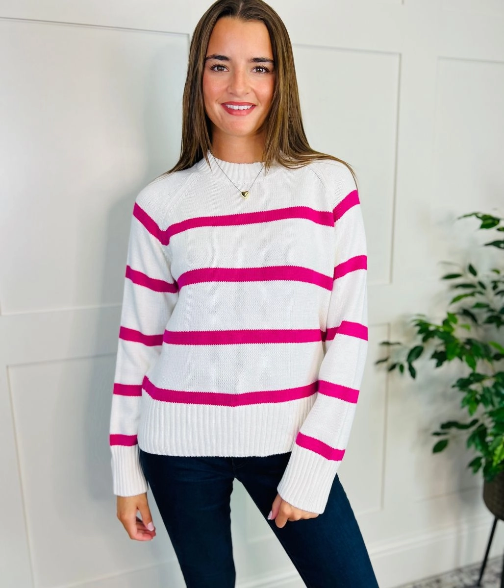 Outdoor Comfort Soft Feel Pink Cotton Rich Stripe Jumper