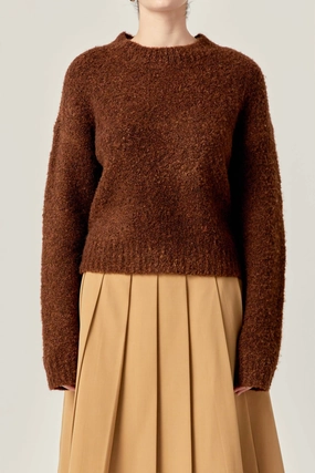 Cozy Roundneck Sweater In Chocolate Breathable Mesh Panels