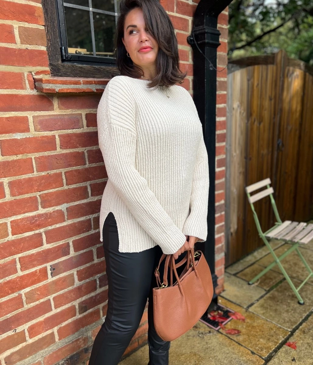 Ivory Ribbed Boat Neck Jumper Ultimate Comfort Warm Layer Fit