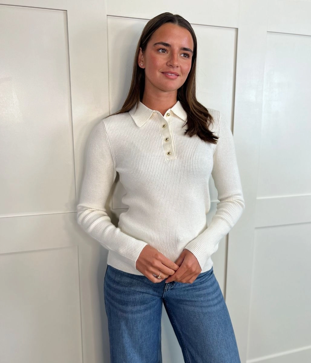 relaxed shape Cold-Weather Layer Cream Collared Jumper