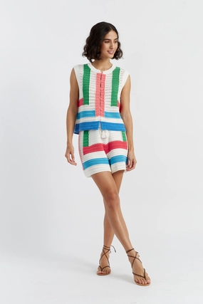 Cream Cotton Capri Shorts semi - formal event denim material