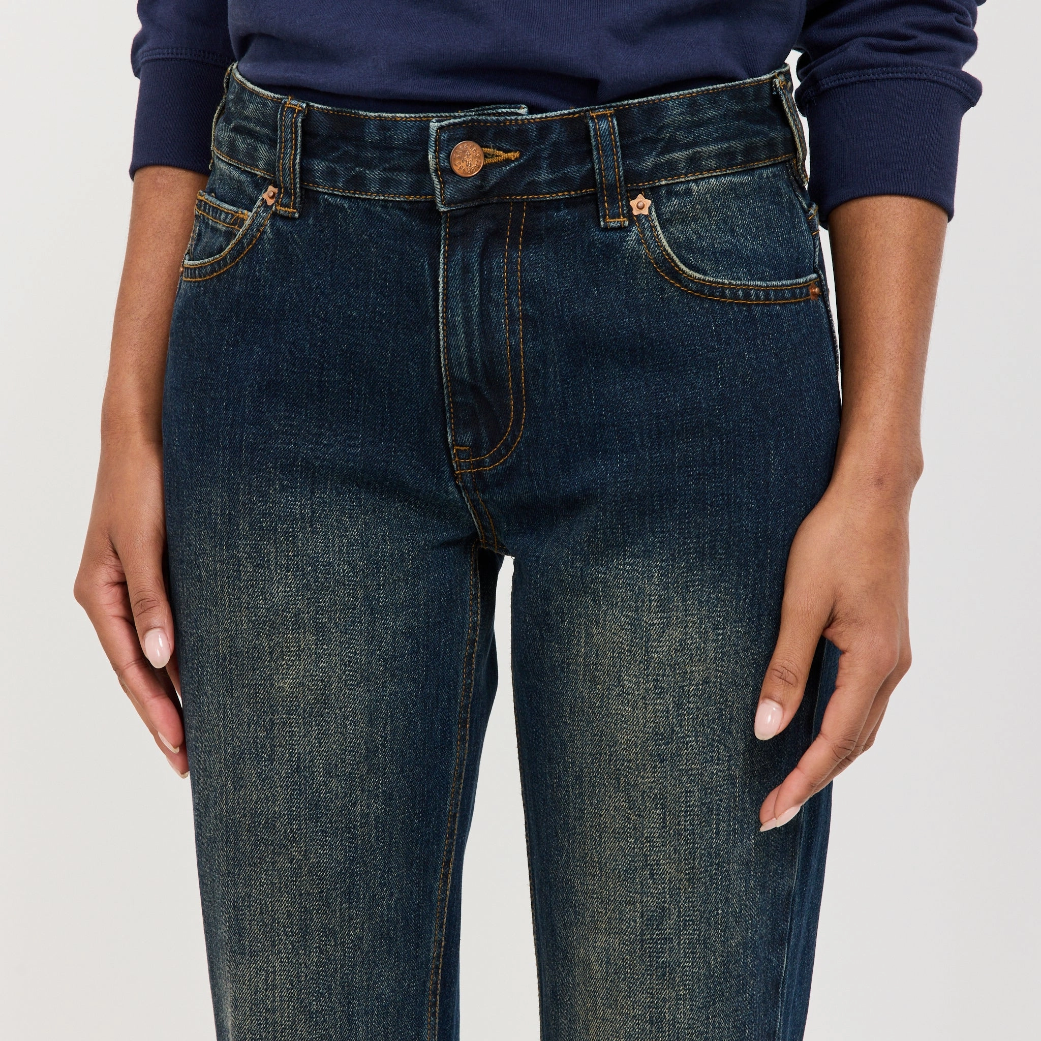 Womens Vini Jeans Dirty Indigo No Fade Look Riveted Stress Points