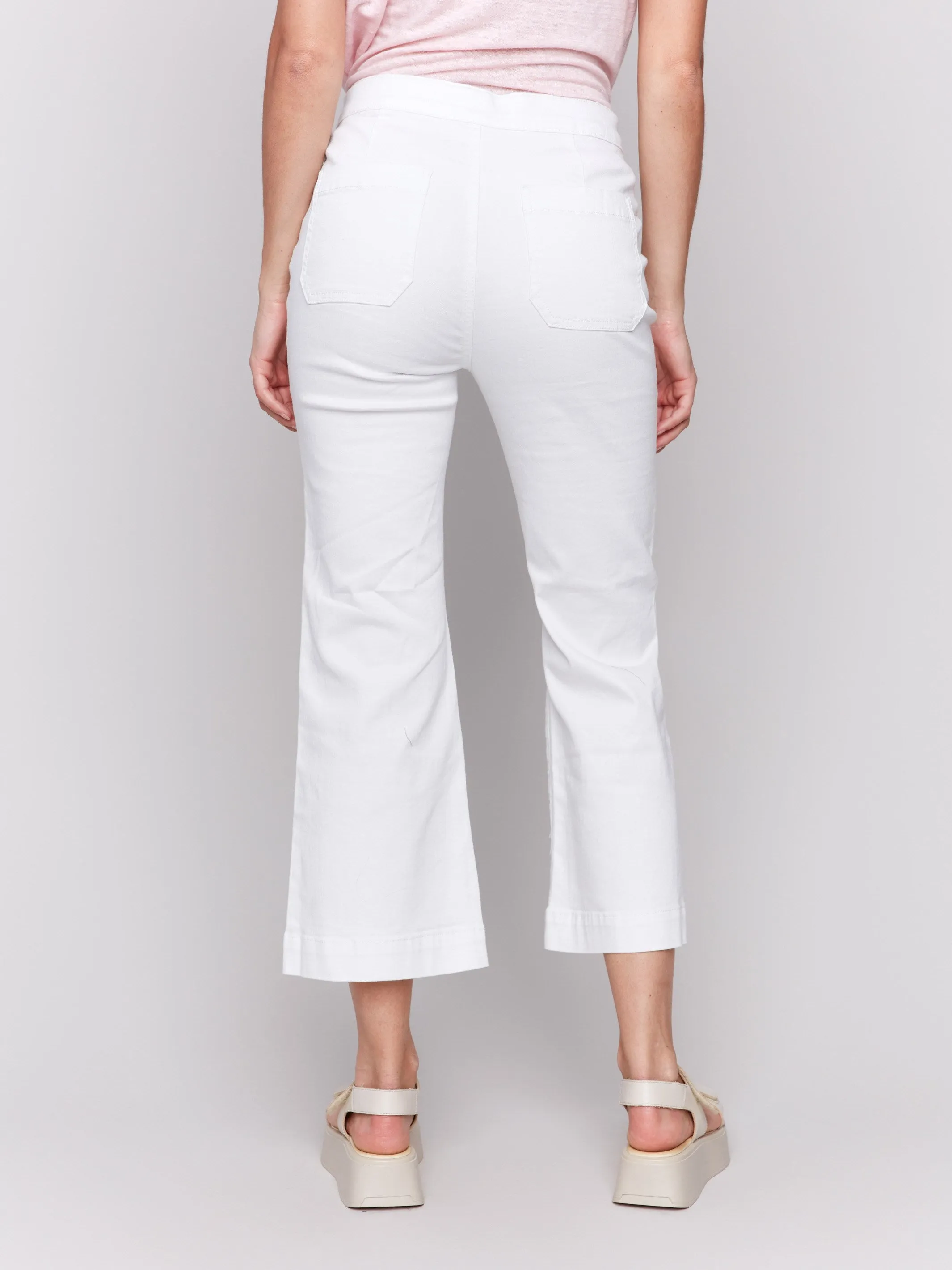 Cropped Pull-On Flare Jeans with Front Buttons - White Odor Control Technology Smart Style