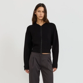 Layering Piece Breathable Layer Wear Cropped Knitted Zip Through Black