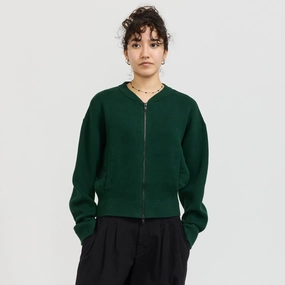 Cropped Knitted Zip Through Dark Green Cozy Chic Snuggly Feel